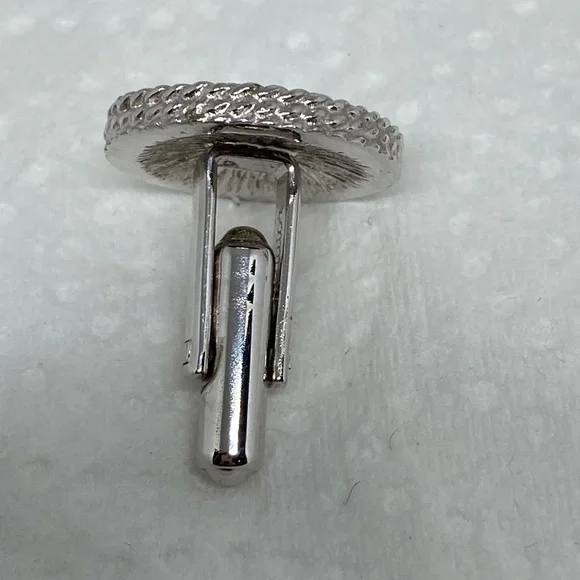 TEXTURED round cufflinks set silver toned classic - Picture 5 of 6